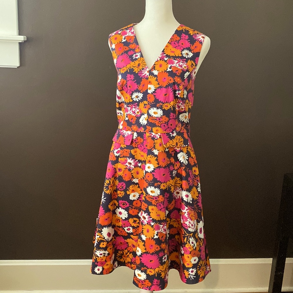 Draper James navy dress with orange and pink flowers. Size 8